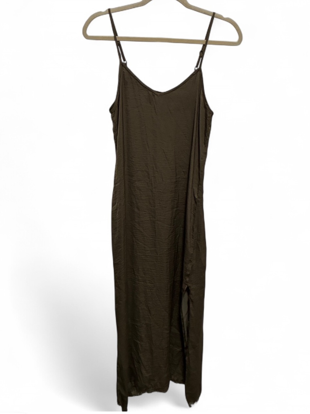 Aerie Green Frayed Hems Slip Dress with Spaghetti Straps